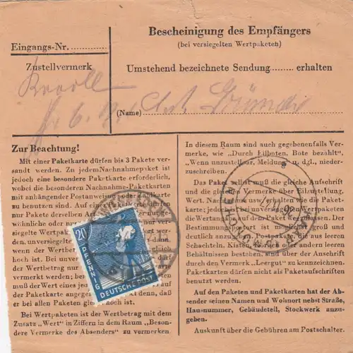Paketkarte 1947: Wiesbaden nach Eglfing-Haar, Heilanstalt