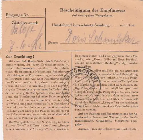 Carte de paquet 1948: Postmünster après Haar, Munich