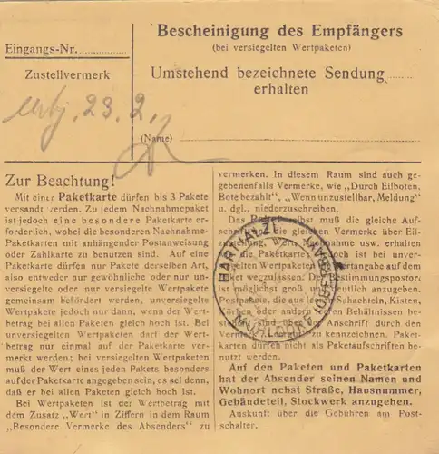 Carte de paquet 1948: Sidelsdorf vers Hart, Mühldorf