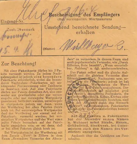Carte de paquet 1948: Miesbach vers Haar bei Munich