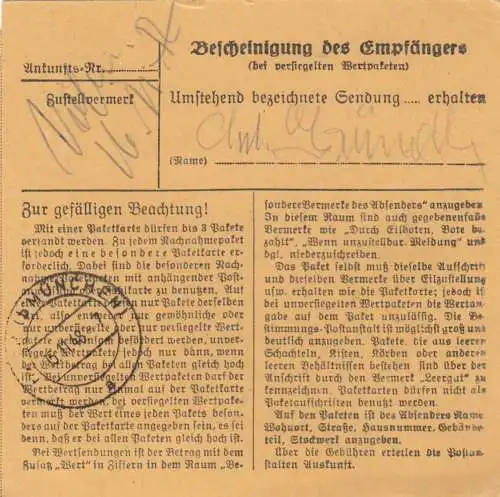 BiZone Paketkarte 1948: Törwang nach Haar, Heil u. Pflege