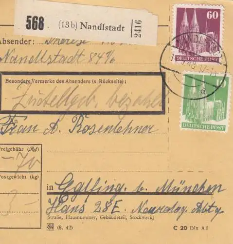 Carte de paquet BiZone 1948: Nandlstadt après Eglfing b. Munich