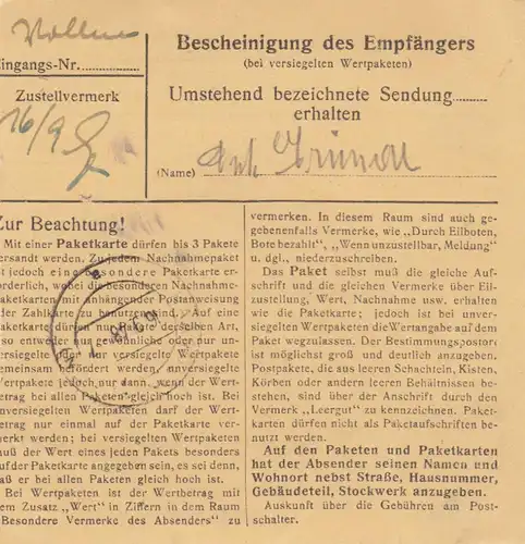 Carte de paquet BiZone 1948: Nandlstadt après Eglfing b. Munich