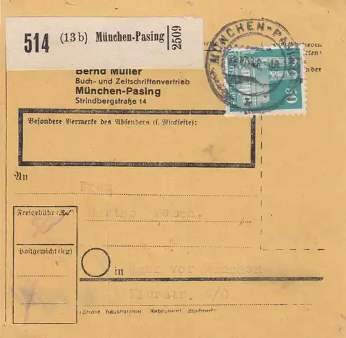 BiZone Paketkarte 1948: München-Pasing n. Haar vor München, Selbstbucher