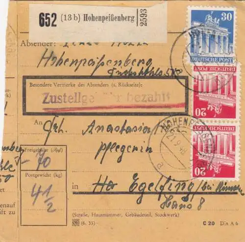 BiZone Paketkarte 1948: Hohenpeißenberg nach Eglfing, Pflegerin