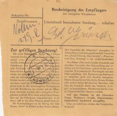 BiZone Paketkarte 1948: Hohenpeißenberg nach Eglfing, Pflegerin