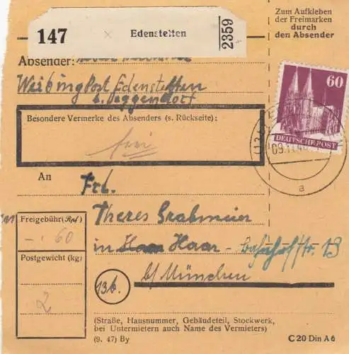 BiZone Paketkarte 1948: Edenstetten nach Haar