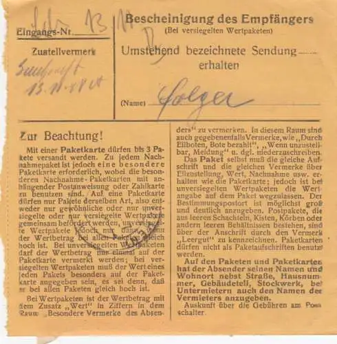 Carte de paquet BiZone 1948: Breitenberg après Haar b. Munich