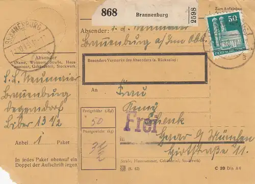 BiZone Paketkarte 1948: Brannenburg nach Haar