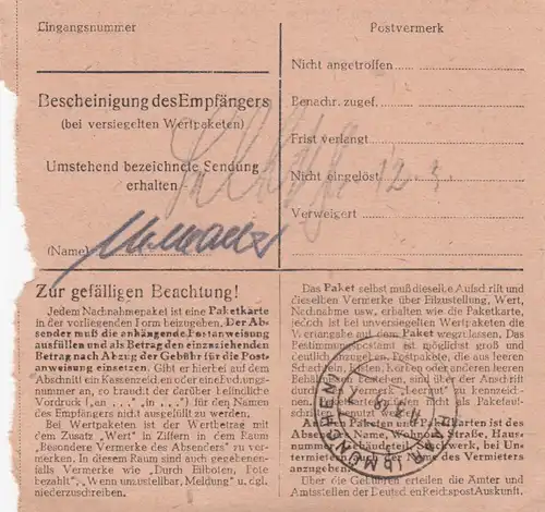 Carte de paquet 1948: Pfaffenhofen par cheveux, réduction 248,30 RM