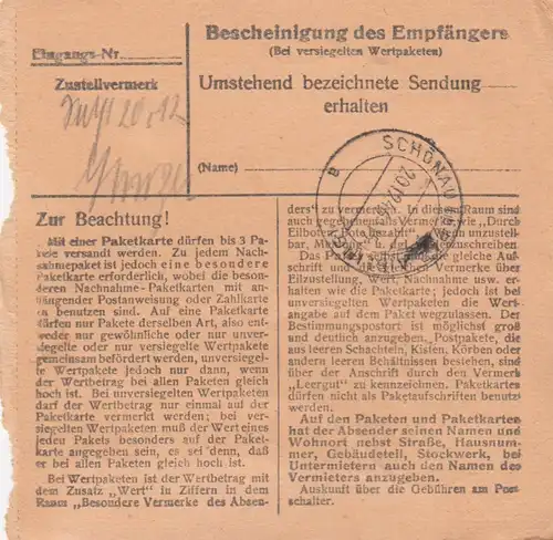 Paketkarte 18.12.1945: Berchtesgaden nach Hohenthann 20.12.46 !!! 