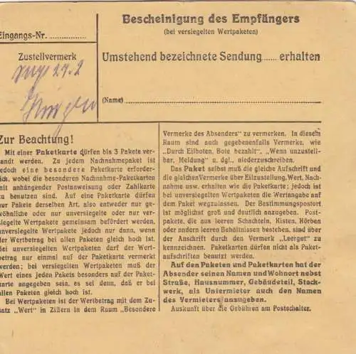 Carte de colis: Munich vers Schönau b. Aibling