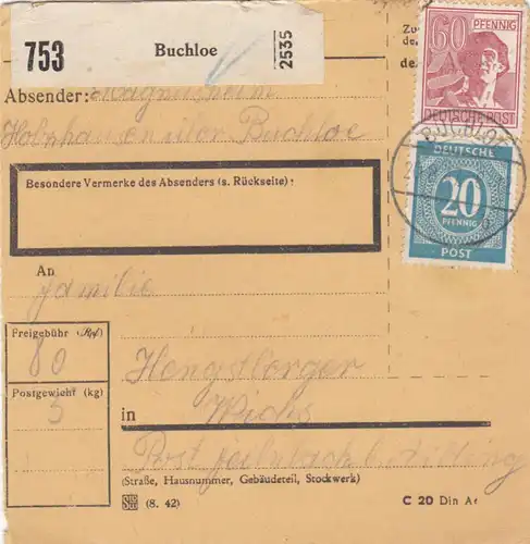 Paketkarte 1947: Buchloe nach Feilnbach b. Aibling