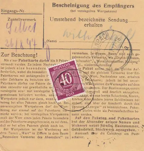 Carte de paquet 1947: Krumbach vers Feilnbach