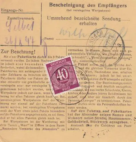 Paketkarte 1947: Krumbach nach Feilnbach