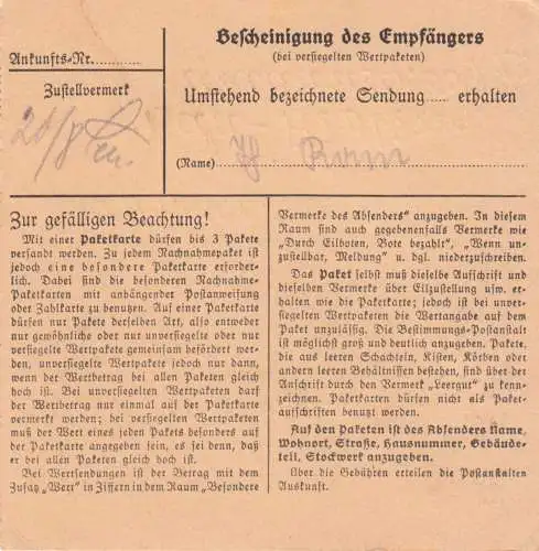 Paketkarte 1947: Berchtesgaden nach Bad-Aibling