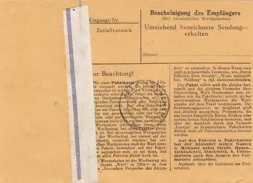 Paketkarte 1948: Buchloe nach Eglfing