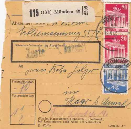 Carte de paquet BiZone 1948: Munich après Haar