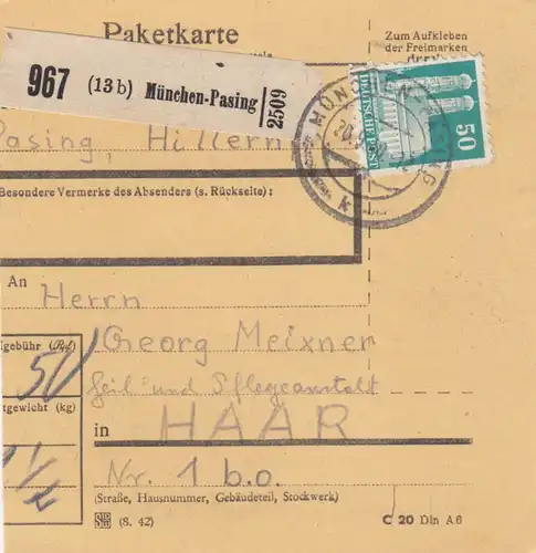 Carte de paquet BiZone 1948: Munich-Pasing après les cheveux, centre de soins et de santé