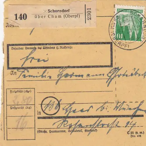 BiZone Carte de paquet 1948: Schorndorf a Haar b. Munich