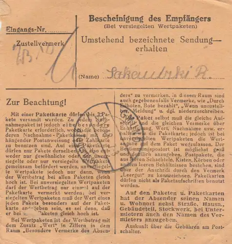 Carte de paquet BiZone 1948: Aldersbach vers Finsterwald