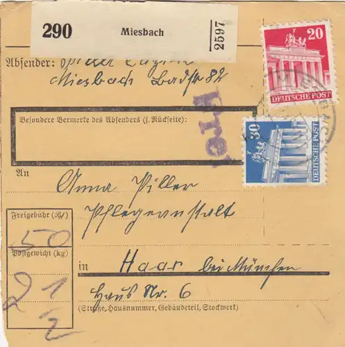 BiZone Paketkarte 1948: Miesbach nach Haar