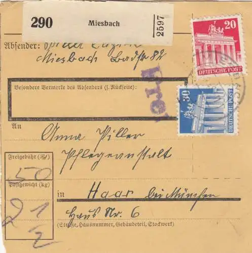 BiZone Paketkarte 1948: Miesbach nach Haar