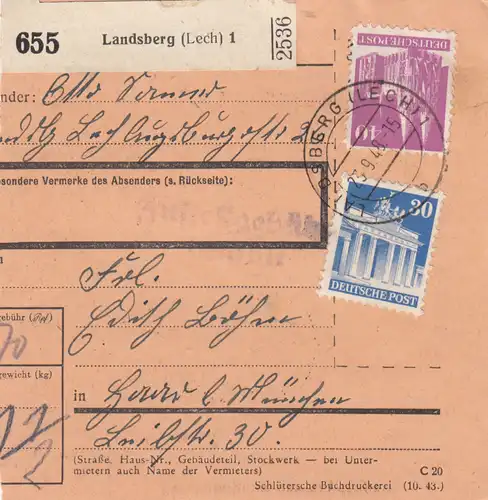 BiZone Paketkarte 1948: Landsberg nach Haar b. München