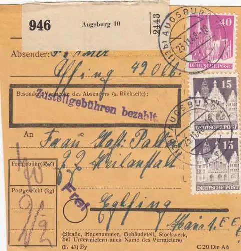 BiZone Paketkarte 1948: Augsburg nach Eglfing