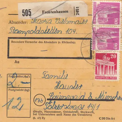 Carte de paquet BiZone 1948: Frontenhausen vers Grünwald
