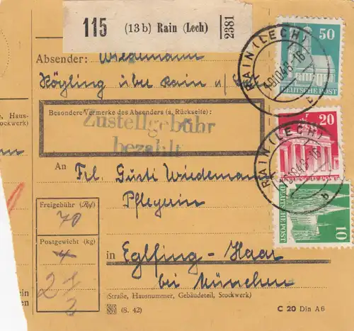 Carte de paquet BiZone 1948: Rain (Lech) après Eglfing, infirmière