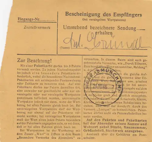 Carte de paquet BiZone 1948: Rain (Lech) après Eglfing, infirmière