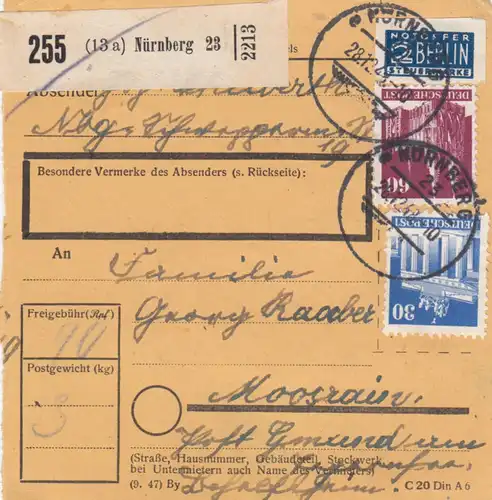 Carte de paquet BiZone 1948: Nuremberg vers Moosrain