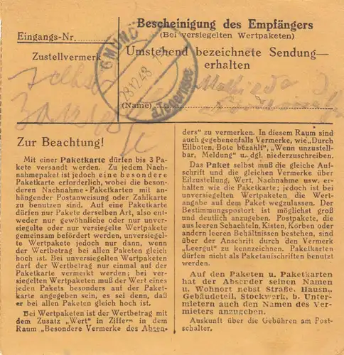Carte de paquet BiZone 1948: Eichstättet a Louisenthal, Gmund am Tegernsee
