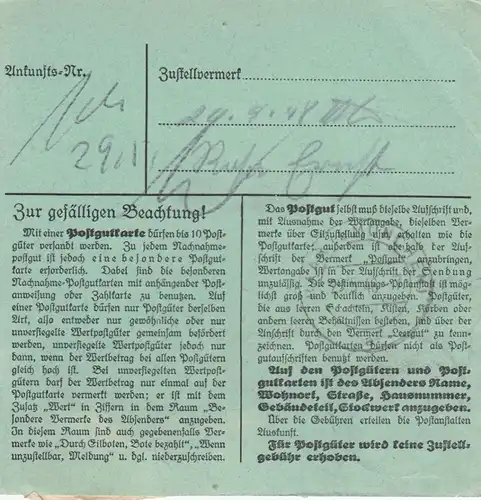 Carte de paquet 1948: Hohaltingen/Nordlingen par Haar b. Munich, formulaire rare