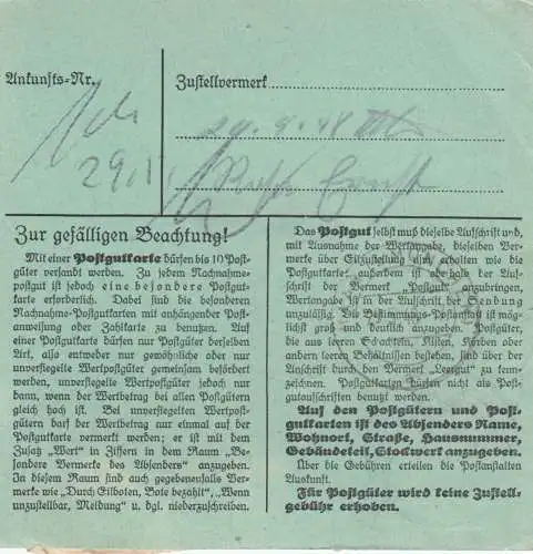 Paketkarte 1948: Hochaltingen/Nördlingen nach Haar b. München, seltenes Formular