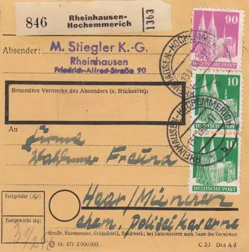 BiZone Paketkarte 1948: Rheinhausen-Hochemmerich nach Haar-München