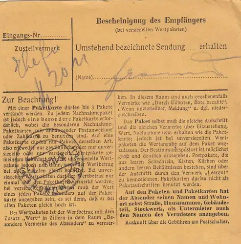 Carte de paquet BiZone 1948: Rheinhausen-Hochemmerich selon la pièce de cheveux