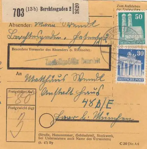 Paketkarte 1948: Berchtesgaden nach Haar, Anstalt 