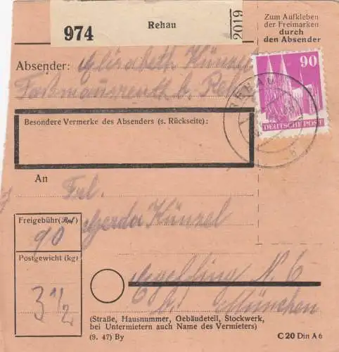 Carte de paquet BiZone 1948: Rehau a Eglfing