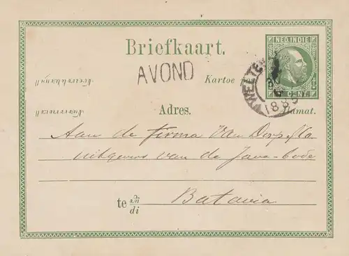 Ned. Indie 1885: post card Avond Weltevreden to Batavia
