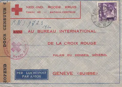 Ned. Indie 1940: Red Cross Batavia to Genf/Switzerland, air mail, censor