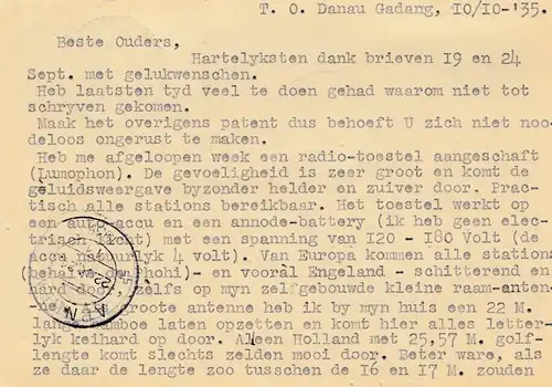 Ned. Indie 1935: post card registered air mail Soengeipenoeh to Arnhem/Holland