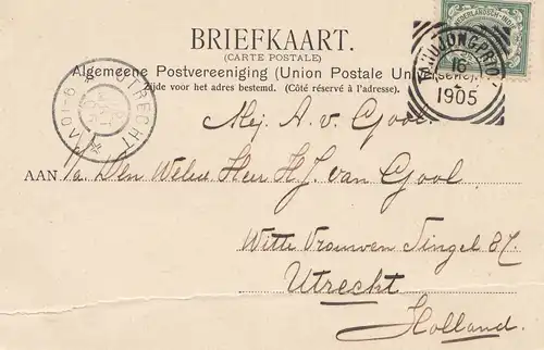 Ned. Indie 1905: post card Weltevreden to Utrecht/Holland