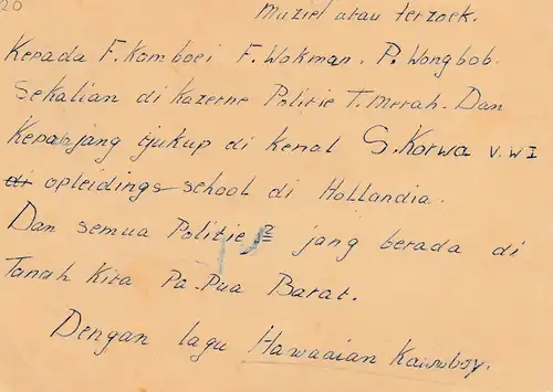 Nouvelle Guinée 1962: Post card Merauke to te Hollandia 505, Post Bus