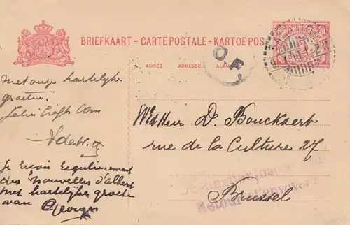 Ned. Indie 1918: post card Salateiga to Brussel - Retour