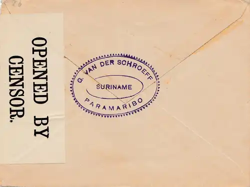 Ned. Indie 1914: Paramaribo to den Haag/Holland, opened by censor