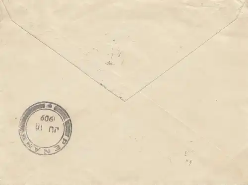 Ned. Indie 1909: cover used in Penang to Braunschweig