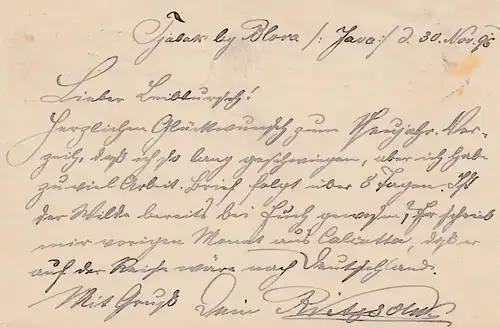 Ned. Indie 1896: post card Weltevreden to Dresde