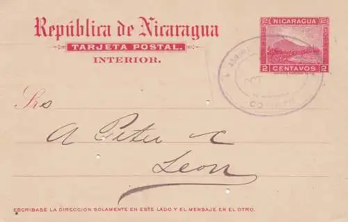 Nicaragua: 1902 post card Corinto to Leon
